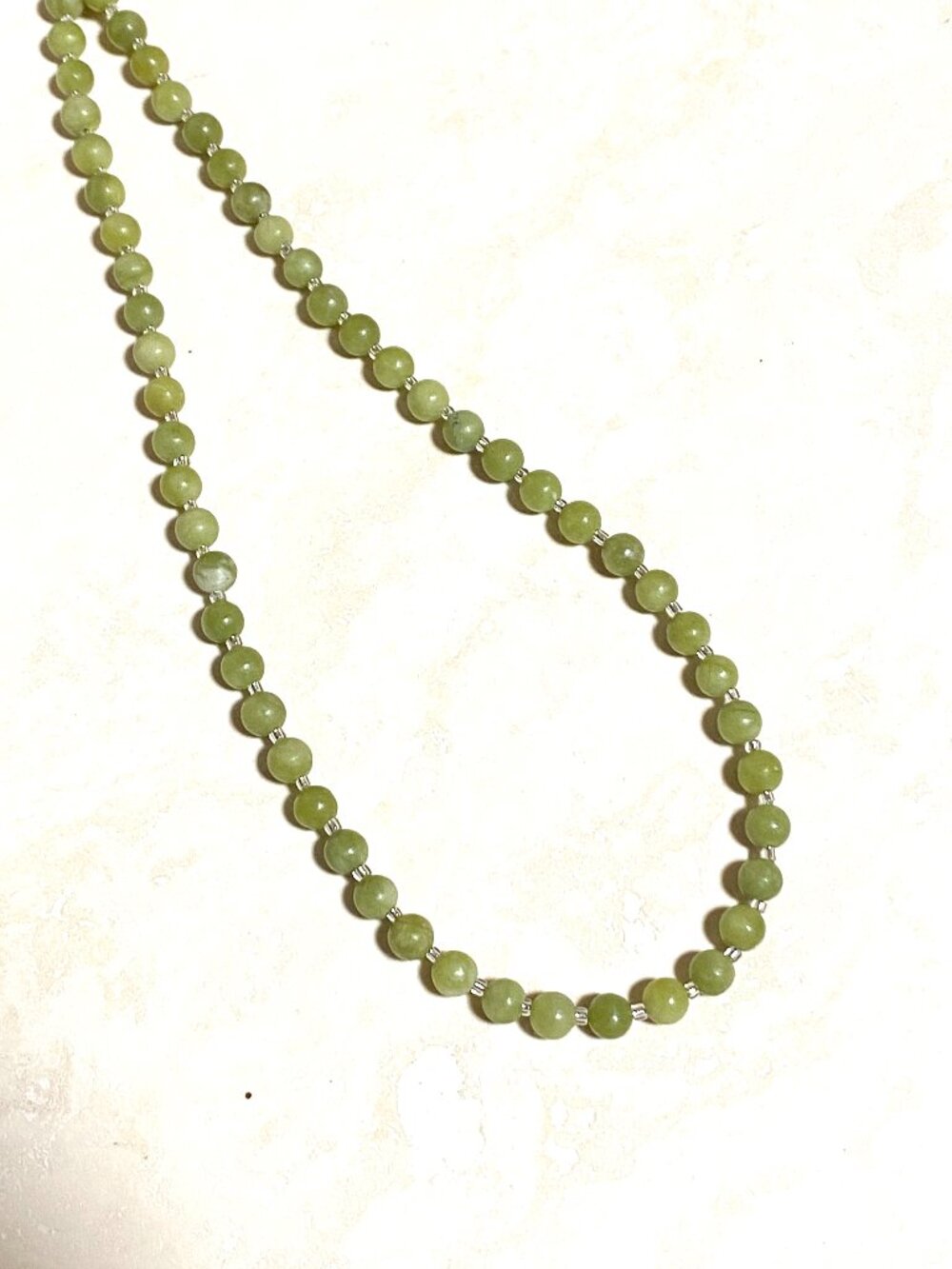 Genuine Serpentine Short Necklace, Fern Green Gemstone Stackable Necklace